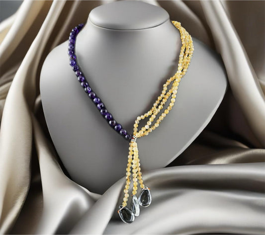 Amethyst and Light Jade Dual-Tone Beaded Necklace