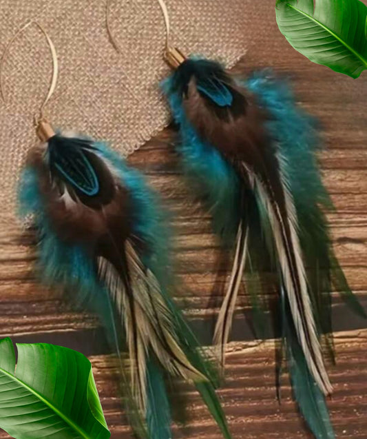 Blue and Brown Feather Fashion Earrings