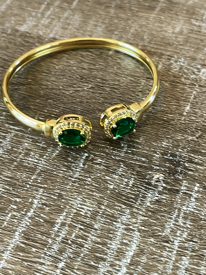 18k Gold-Plated Emerald Bangle