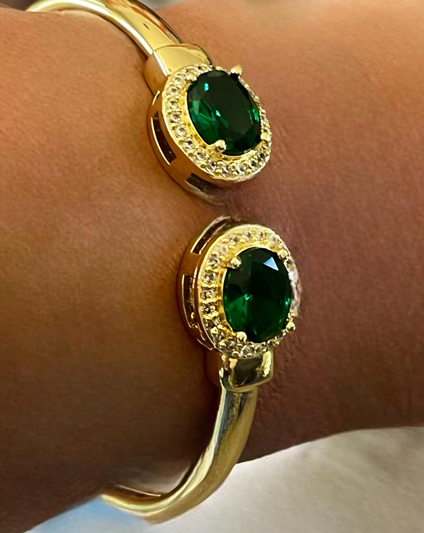 18k Gold-Plated Emerald Bangle