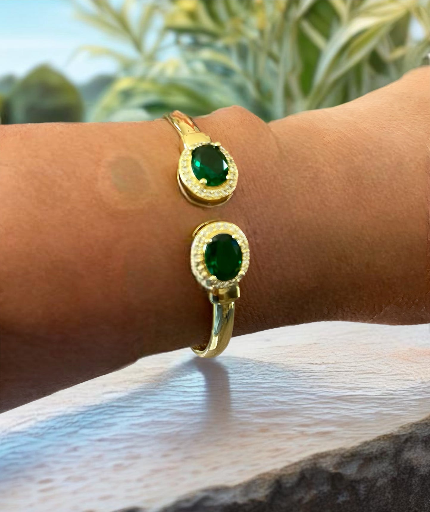 18k Gold-Plated Emerald Bangle