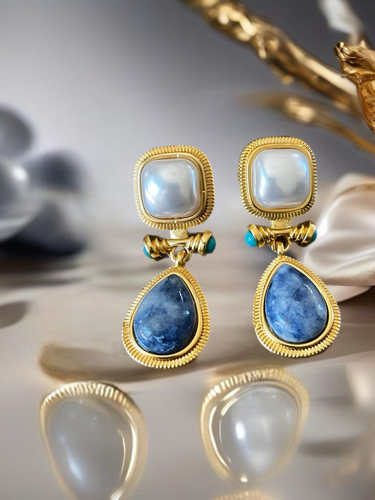 Fashion Faux Pearl and Blue Stone Earrings