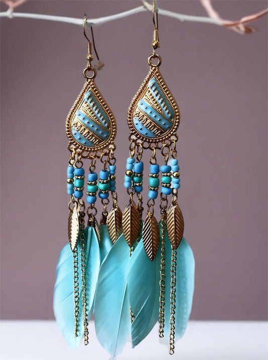 Blue Feather Fashion Earrings