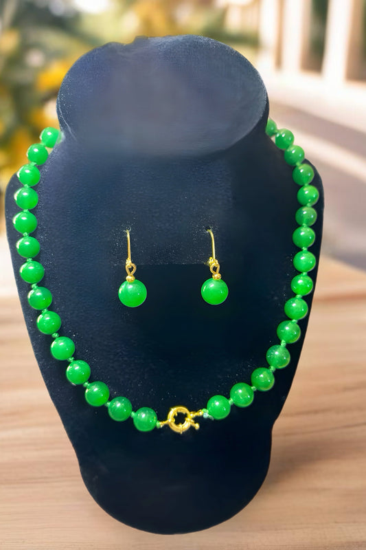 Genuine Green Jade Necklace and Earring Set