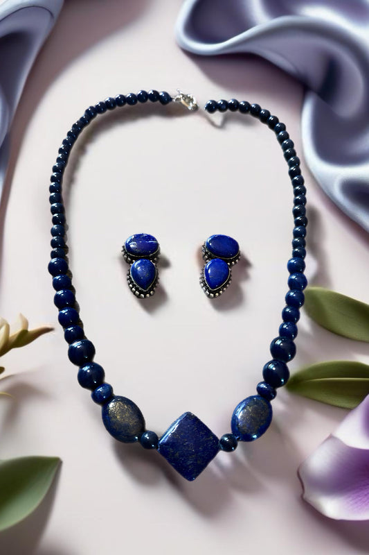 Lapis Lazuli Stone Fashion Necklace and Earring Set