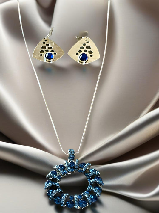 Blue Stone Fashion Necklace and Earring Set