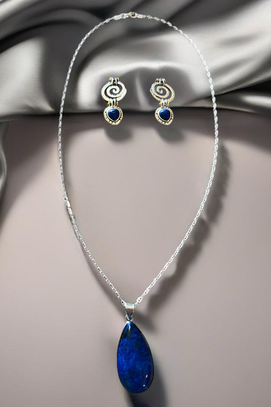 Silver Lapis Lazuli Fashion Necklace and Earring Set