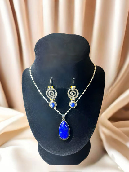 Silver Lapis Lazuli Fashion Necklace and Earring Set