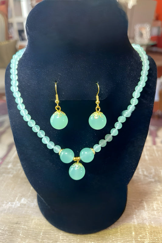 Genuine Light Green Jade Necklace and Earring Set