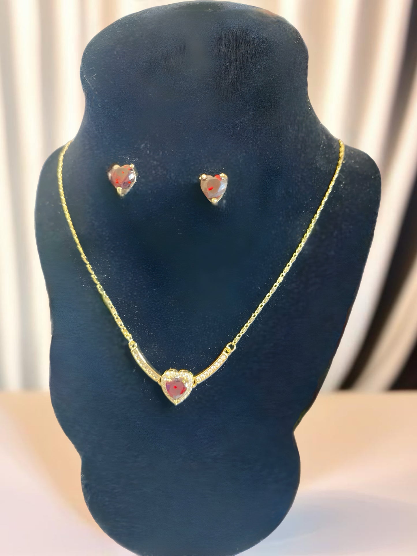 18K Gold Filled Lab Ruby Necklace and Earring Set