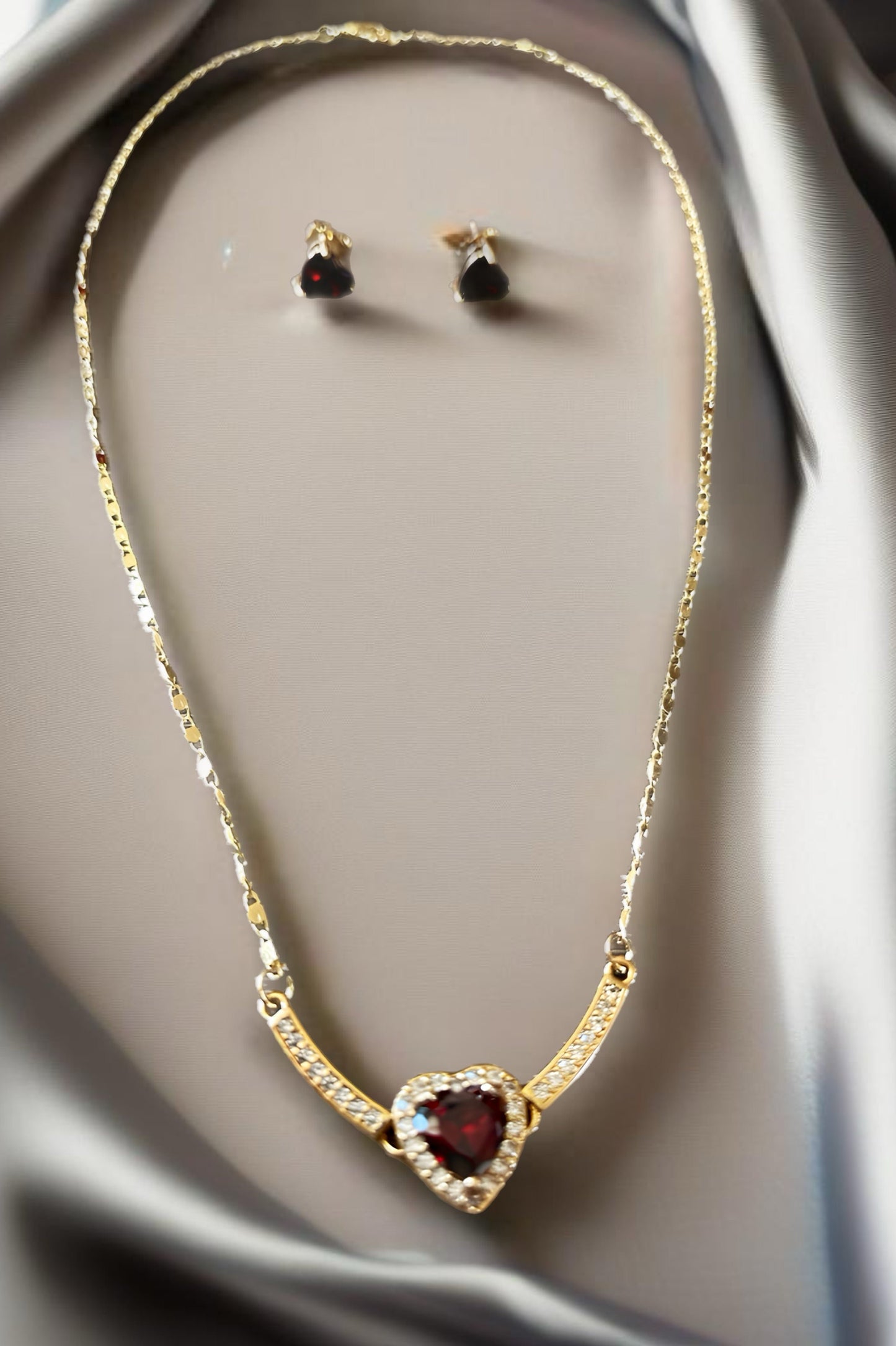 18K Gold Filled Lab Ruby Necklace and Earring Set