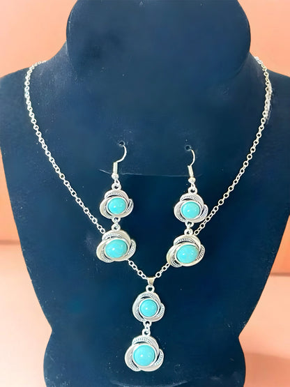 Faux Turquoise Fashion Necklace and Earring Set