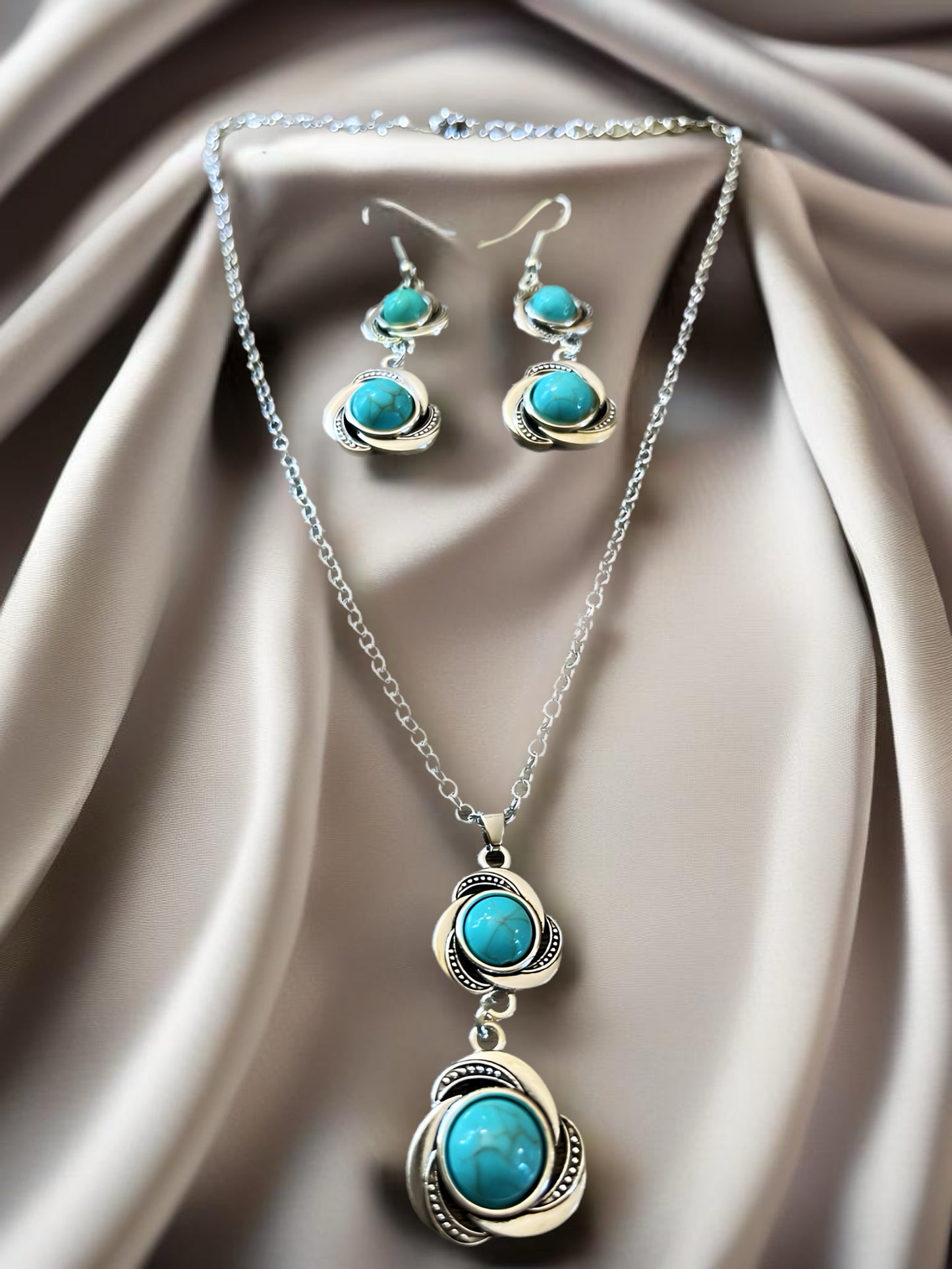 Faux Turquoise Fashion Necklace and Earring Set