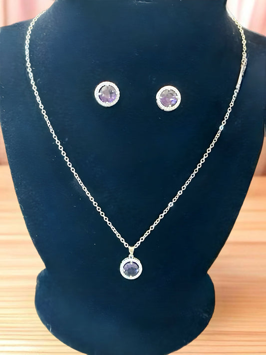 Faux Amethyst Fashion Necklace and Earring Set