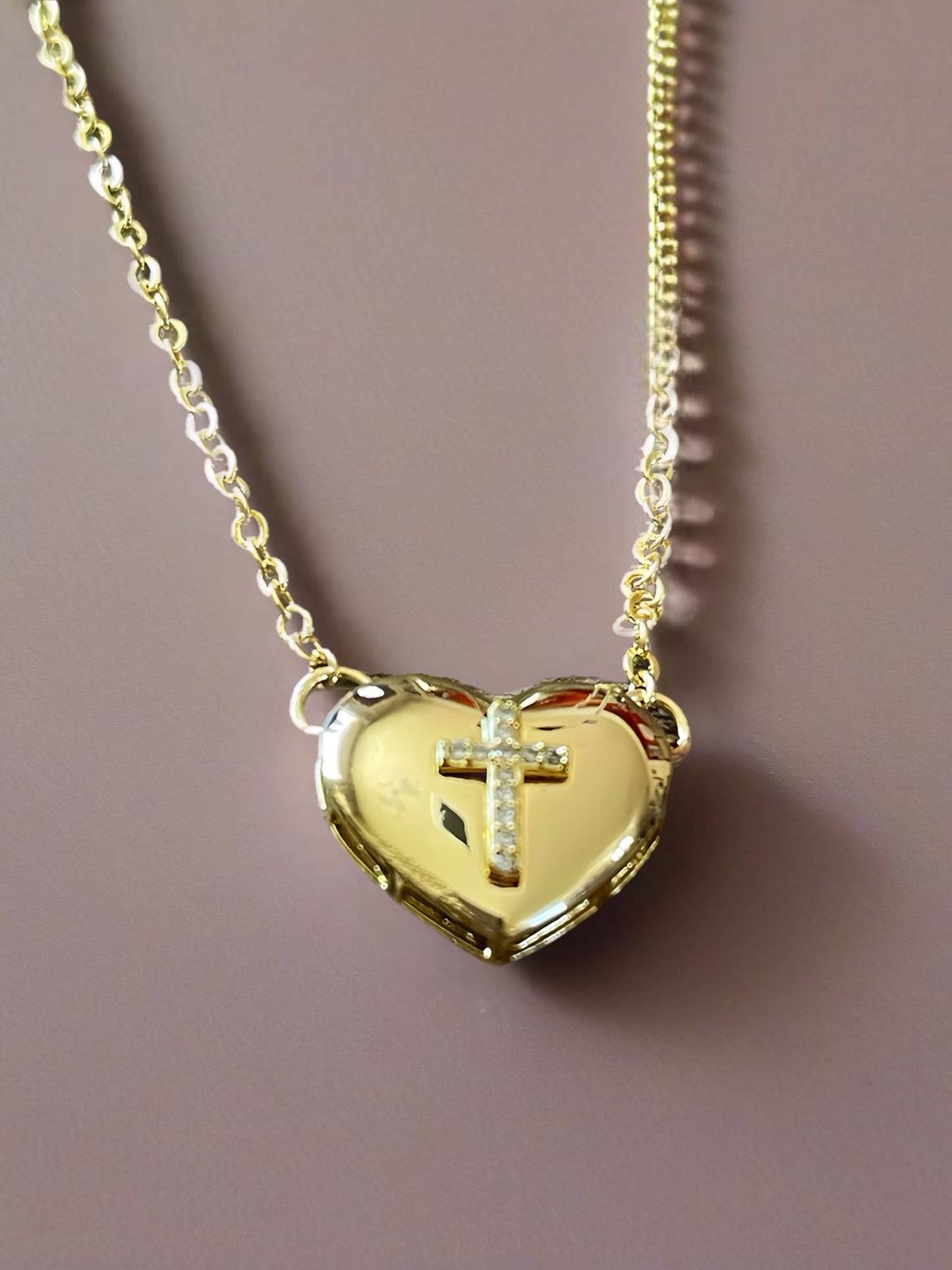 18K Gold Plated Heart & Cross Necklace and Earring Set