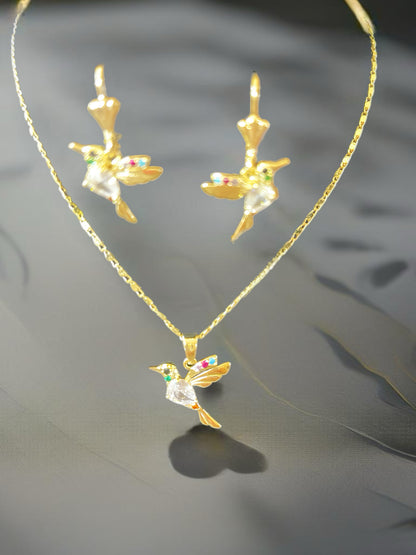 18K Gold Filled Hummingbird Necklace and Earring Set