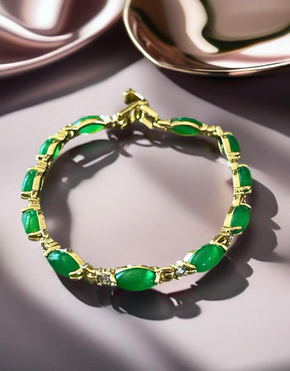 18K Gold Filled Green Jade Bracelet