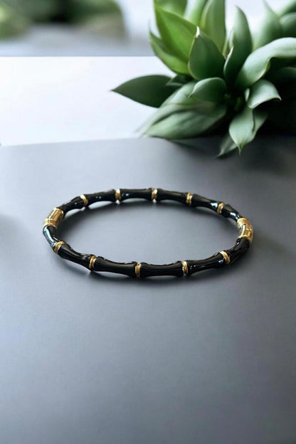 18K Gold Plated  Bambu Lacquered Black Bracelet