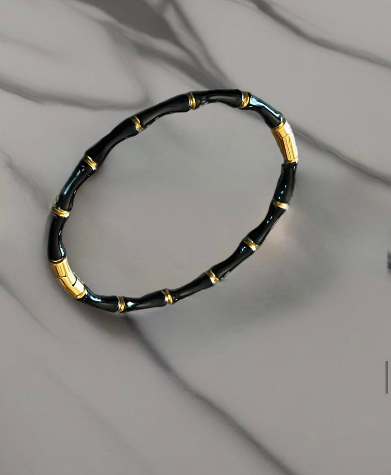 18K Gold Plated  Bambu Lacquered Black Bracelet