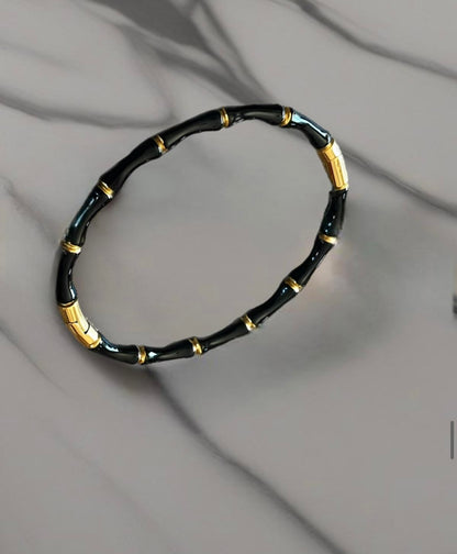 18K Gold Plated  Bambu Lacquered Black Bracelet