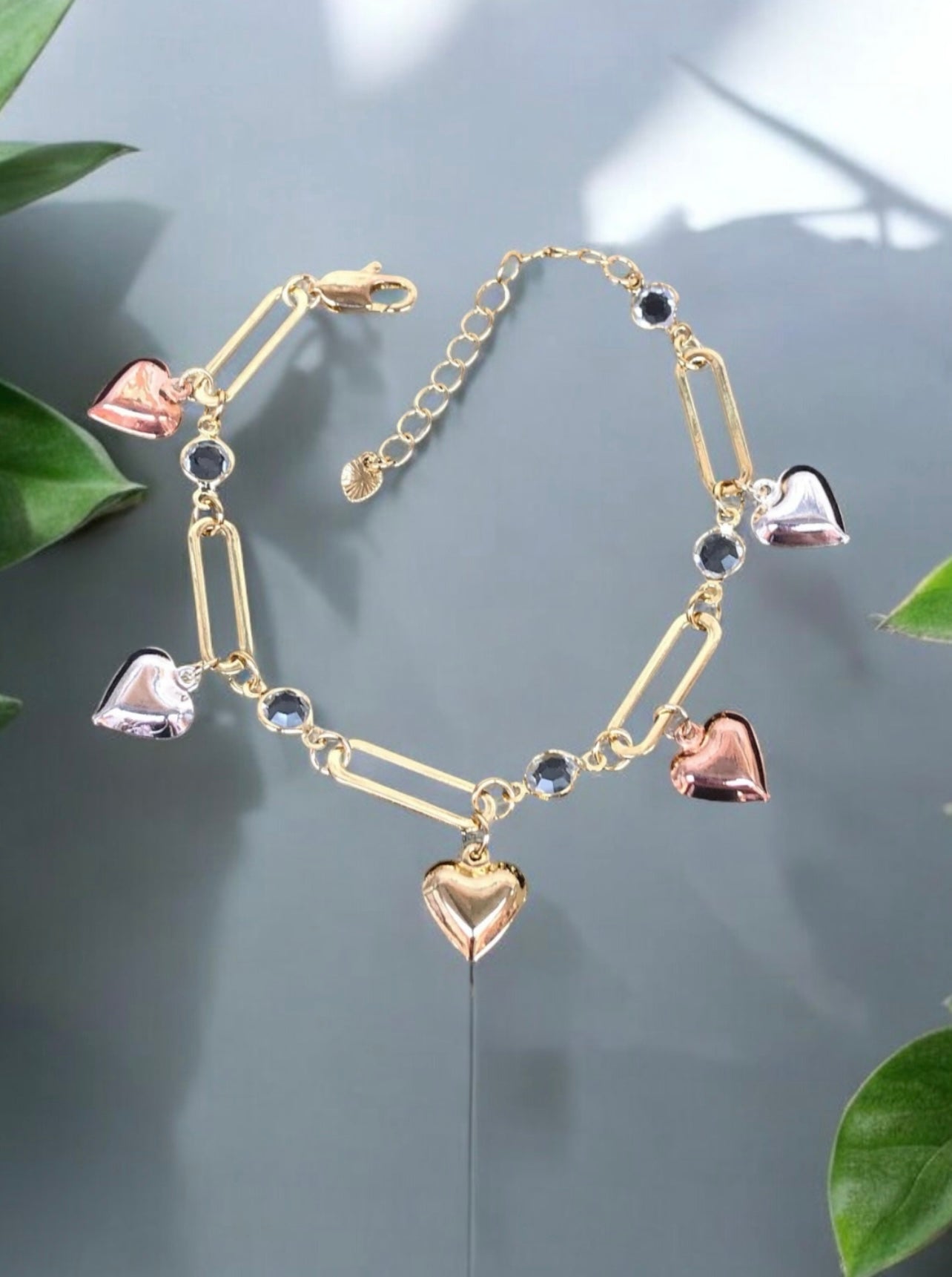 18K Gold Filled Multi-Color Heart Bracelet