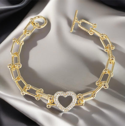 18K Gold Filled Italian Heart Bracelet