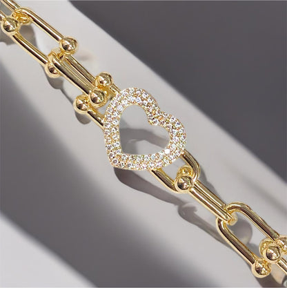 18K Gold Filled Italian Heart Bracelet