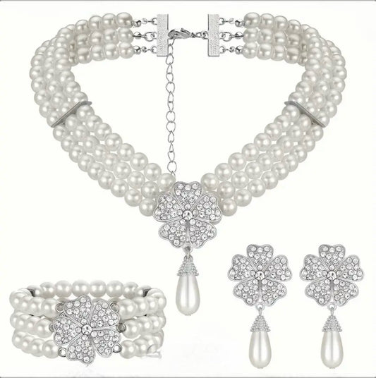 Fashion Faux Pearls Necklace, Bracelet and Earring Set