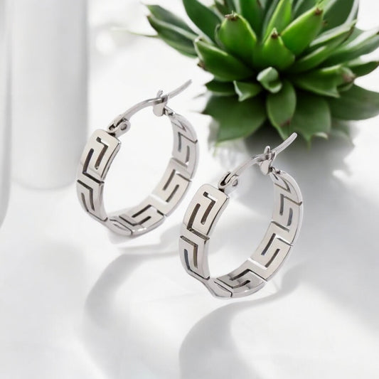 Sterling Silver Carved Hoop Earrings