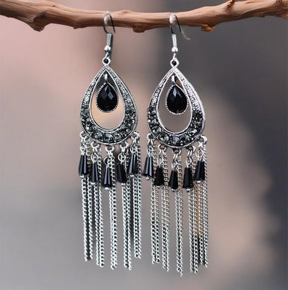 Fashion Black Beads Tassel Earring