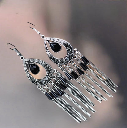 Fashion Black Beads Tassel Earring