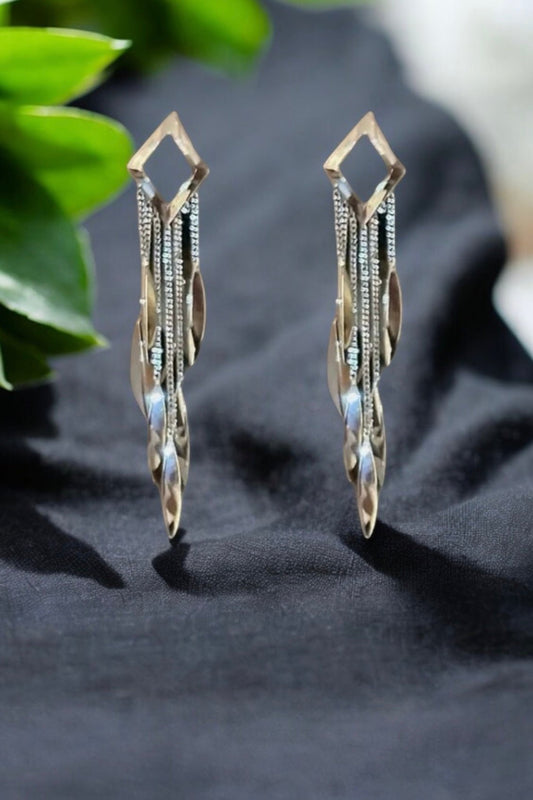 Fashionable Gold Plated Silver Square Tassel Earring