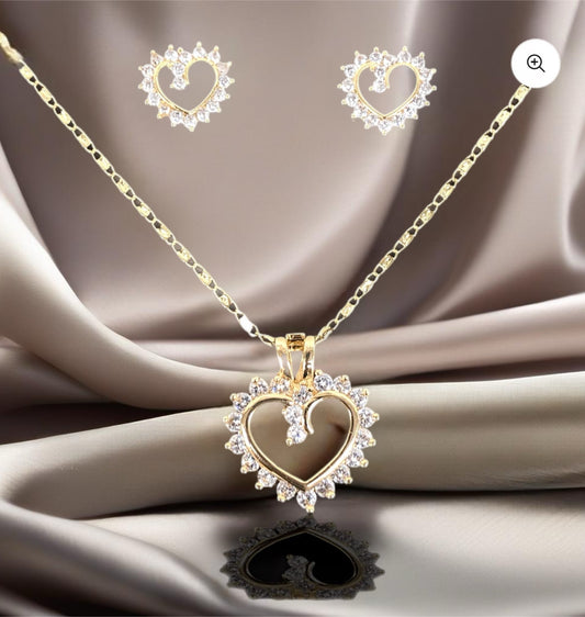 18K Gold Filled White Heart Necklace and Earring Set