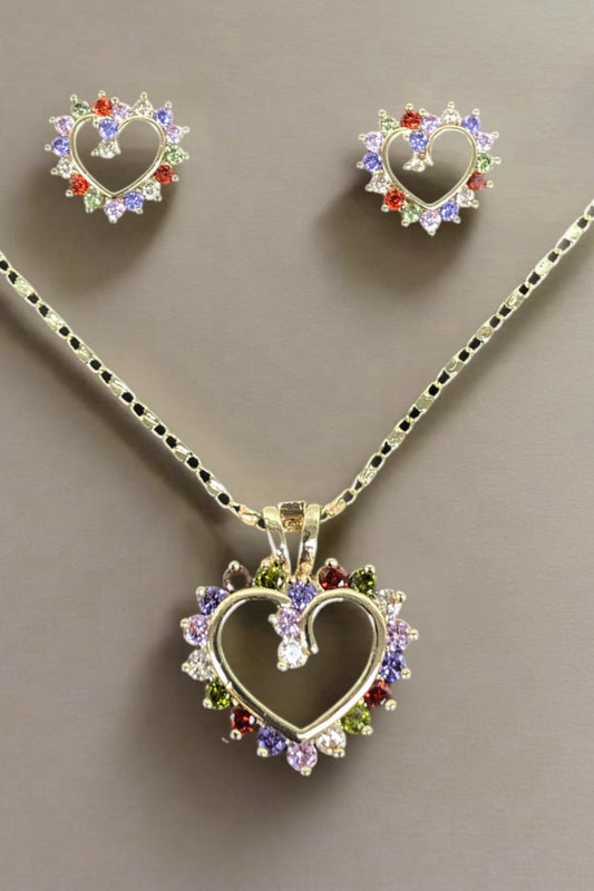 18k Gold Filled with Multi Color Heart Necklace and Earring Set