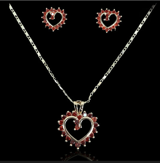 18K Gold Filled Red Heart Necklace and Earring Set