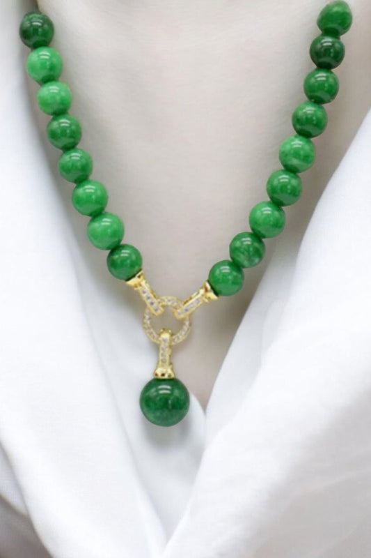 Genuine Green Jade Stone Necklace and Earring Set