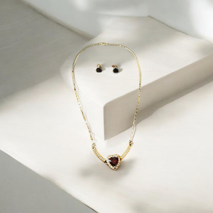 18K Gold Filled Lab Ruby Necklace and Earring Set