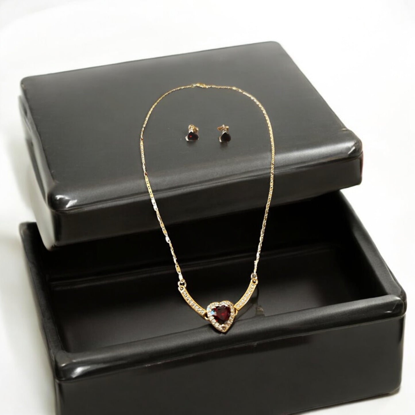 18K Gold Filled Lab Ruby Necklace and Earring Set