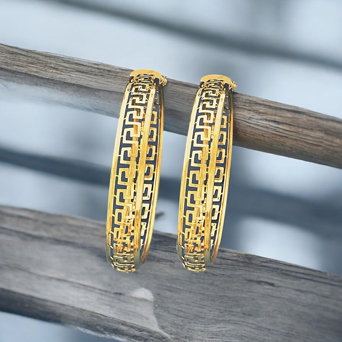 Genuine Solid 14K Gold Openwork Hoop Earrings