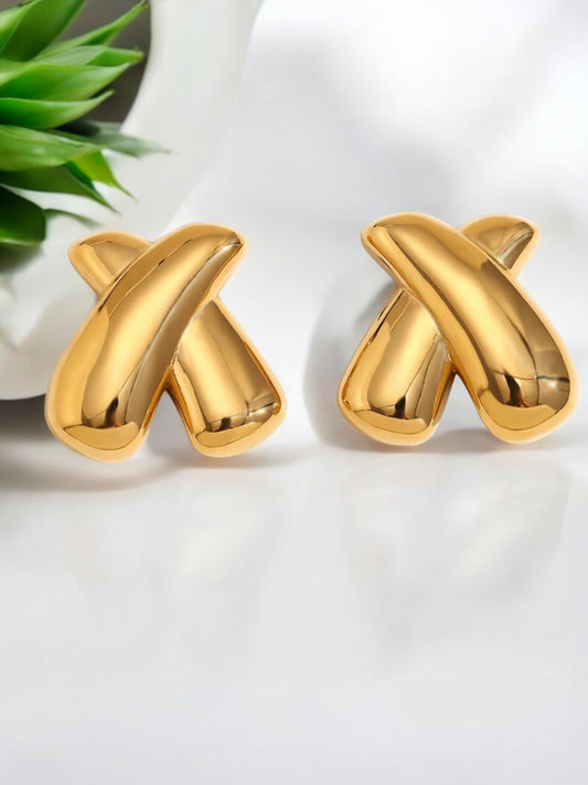 Gold Plated Titanium Steel X Style Earrings