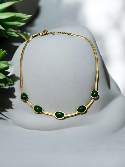 Gold Plated with Green Faux Stone Juliet Necklace