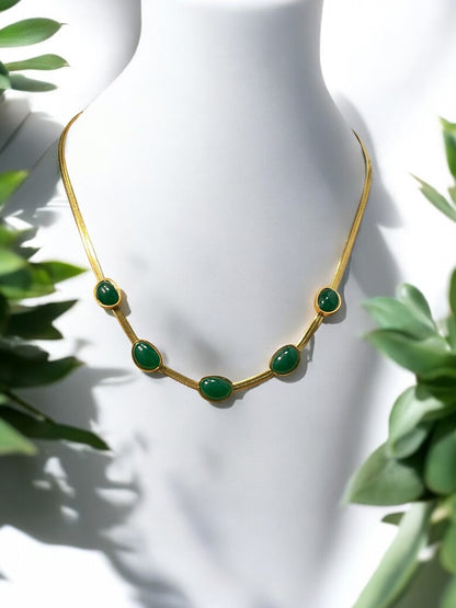 Gold Plated with Green Faux Stone Juliet Necklace