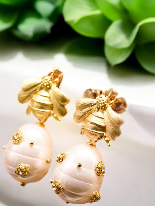 Bubble Bee Faux Pearls Earrings with 18k Details