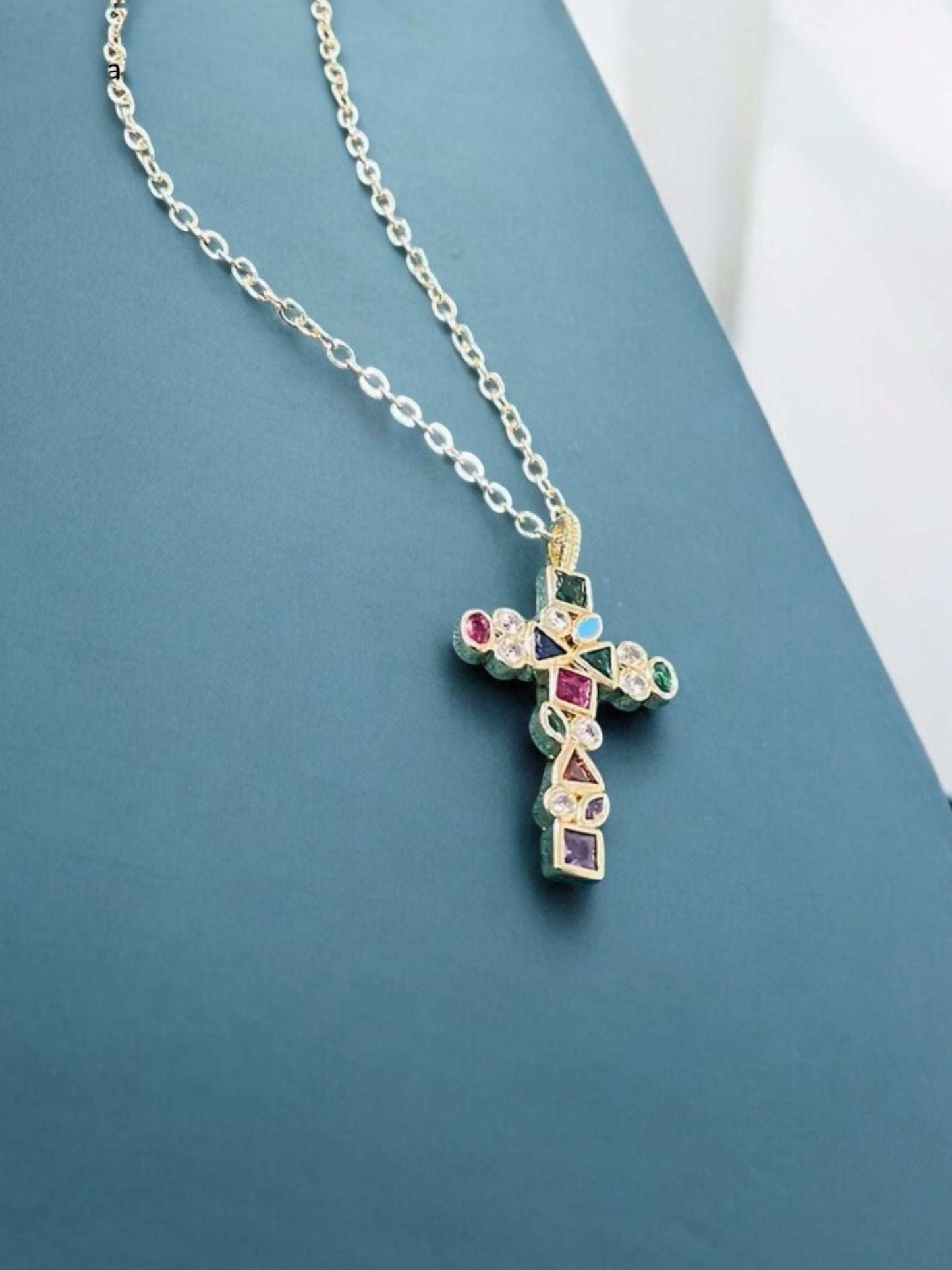 Radiant Colorful Crystal Cross in 18k plated