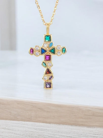 Radiant Colorful Crystal Cross in 18k plated