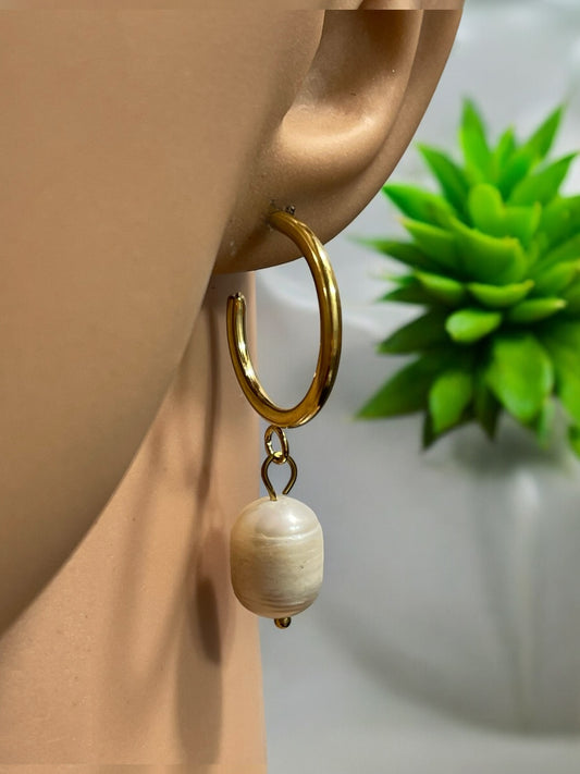 18k Gold Plated Fresh Pearls Hoop Round Earrings