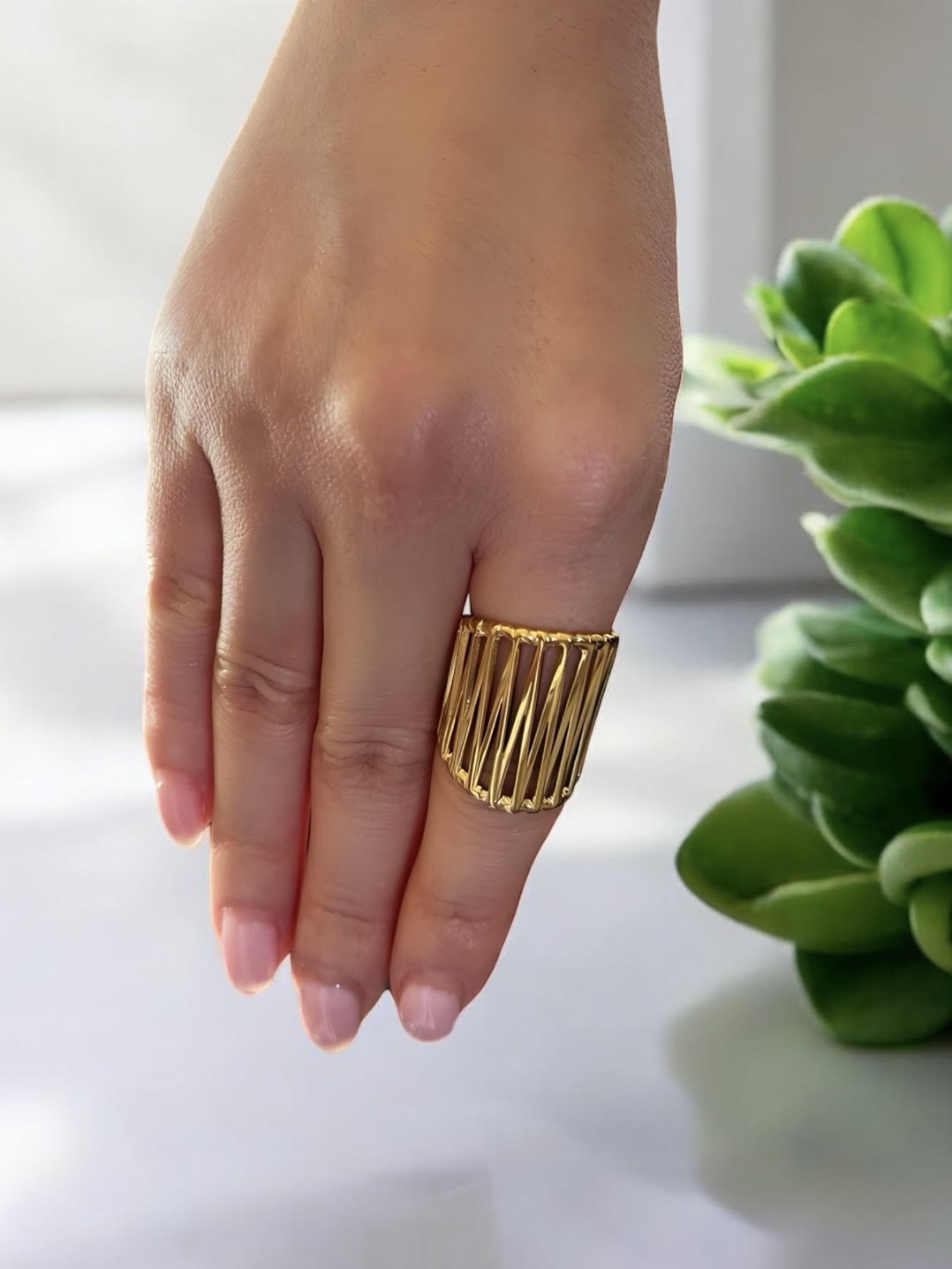 Fashionable Gold Plated Statement Charm Open End Ring